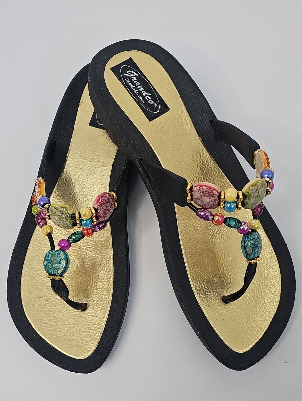 Grandco Beautiful Bauble Thong Sandals Colorful Stones Beach Cruise Resort